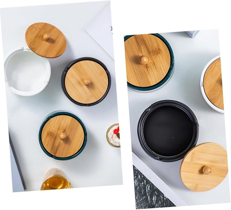 Ceramic Windproof Ashtray with Lid Black Vintage Desktop Cigarette Jar Home Office Decoration - Image 4